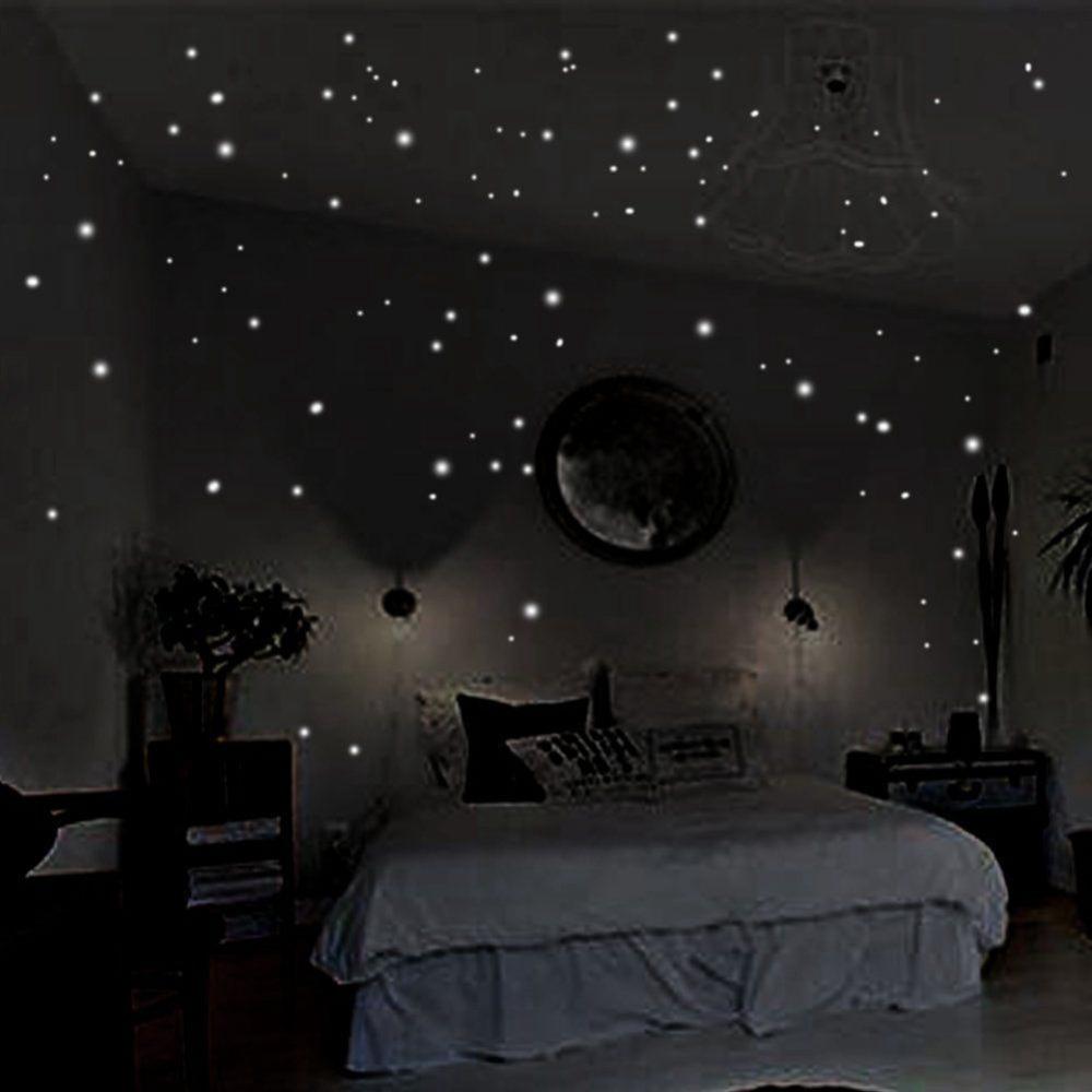 Glow In Dark Stars - 407 個ラウンドドットウォールステッカーポルカサークル夜発光スター天井デカール暗闇で光るピールアート壁画子供部屋用