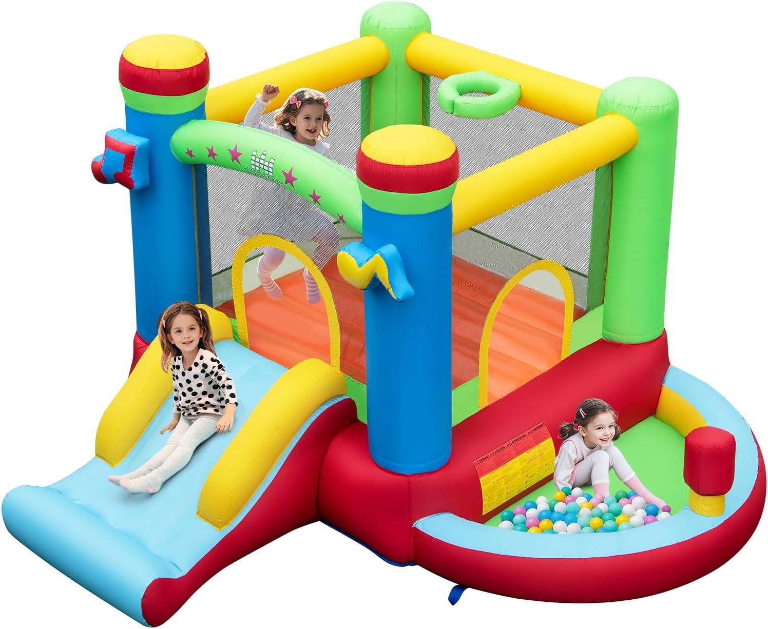 Basketball Hoop Kids Indoor - ボールプール付きインフレータブルバウンスハウス、3歳から12歳のお子様向け屋内外兼用大型ジャンプエリア付きバウンスハウス、バスケットボールフープ付き、バウンスH