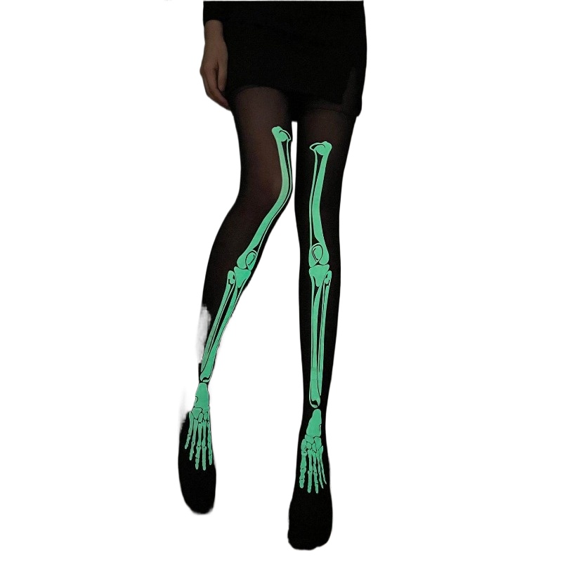 Glow In Dark Stars - 超明るい発光ダークスケルトンボーンスターパンクゴシックロックディスコ女性用パンストセクシーアルファベット文字ナイトパーティーダンス