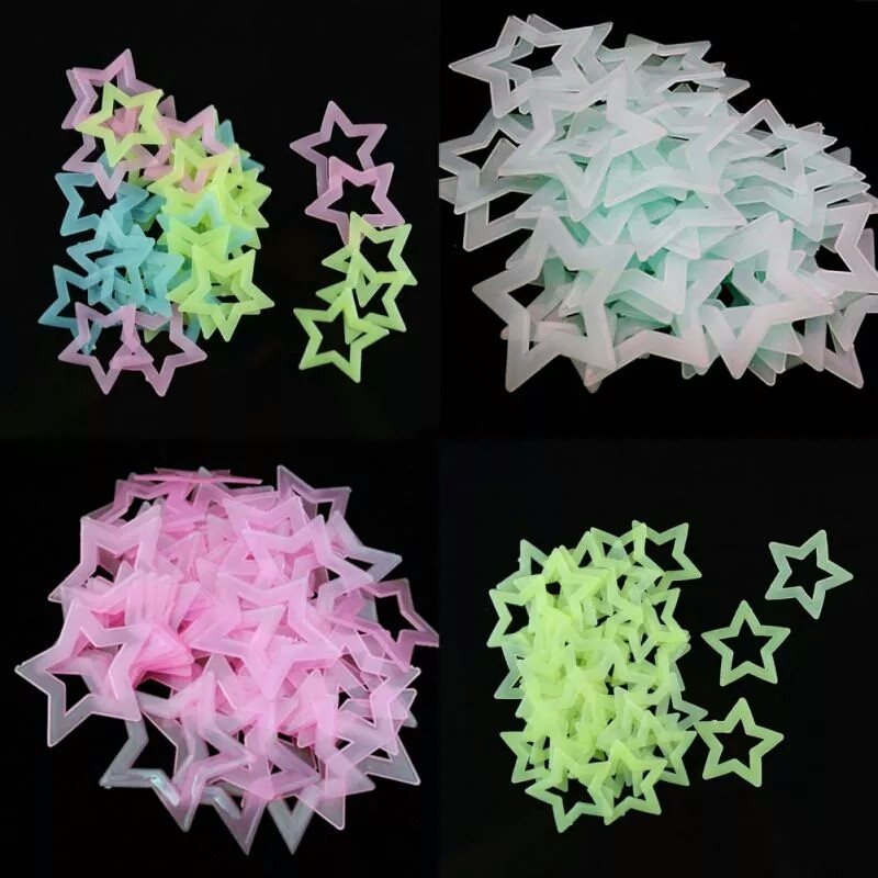 Glow In Dark Stars - 3D透かし彫りの壁のステッカー,壁のラベル,蛍光色,リビングルーム,子供部屋の装飾
