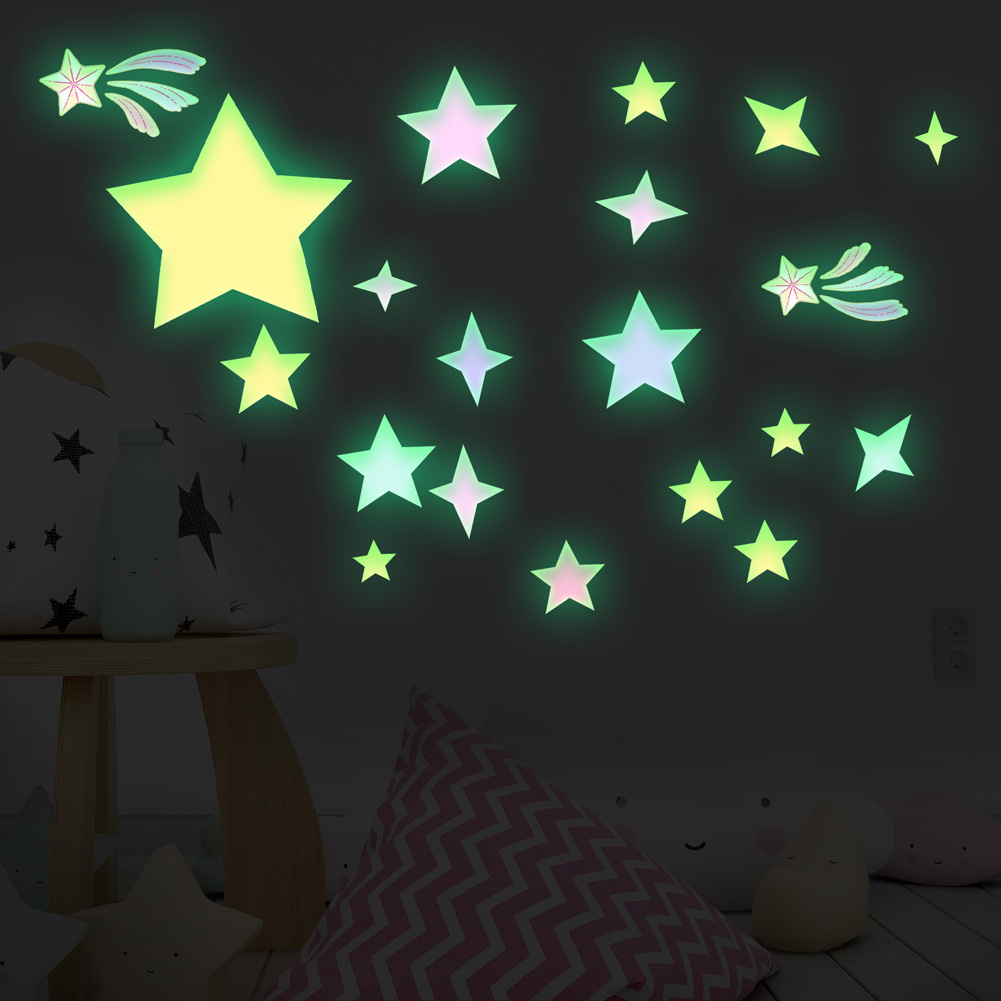 Glow In Dark Stars - カラフルな星発光ウォールステッカーキッズルーム背景装飾ホームデカール子供の寝室の装飾暗闇で光る壁画
