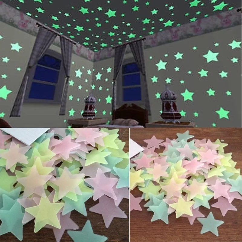 Glow In Dark Stars - 100 個の蛍光暗闇で光る星ウォールステッカー子供部屋の装飾リビングルームベビーベッドルーム天井家の装飾用