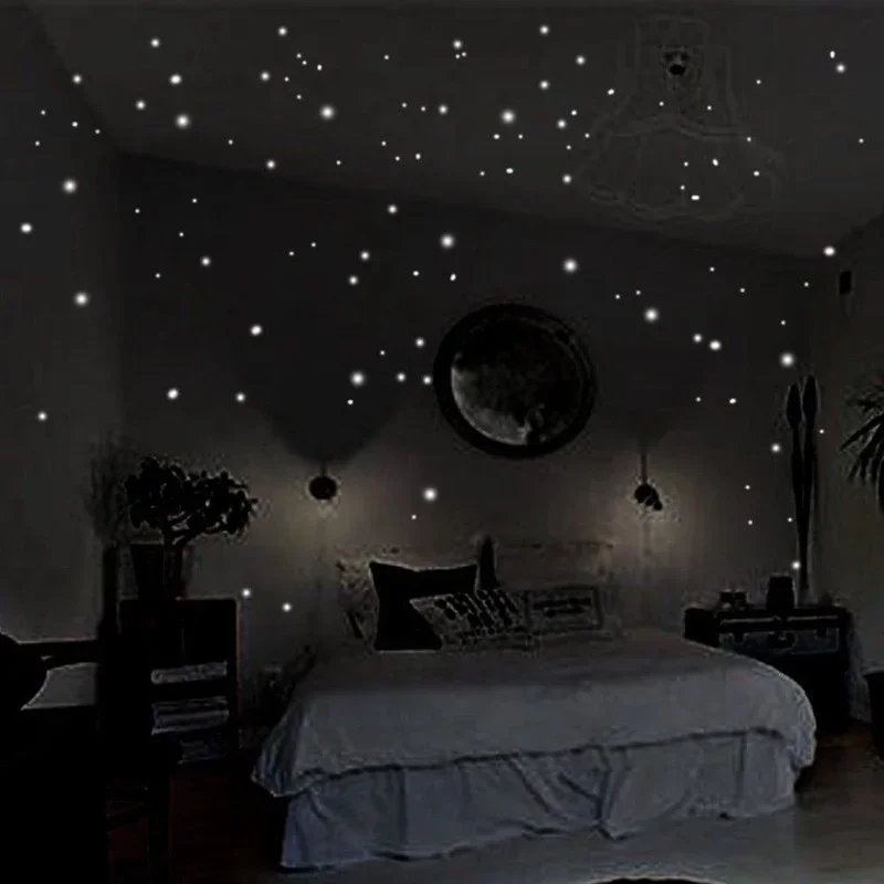 Glow In Dark Stars - 子供部屋用の明るい壁のステッカー,壁の装飾,暗闇で光る,星のビニールステッカー,クリエイティブ,蛍光,パーティーの装飾,407個