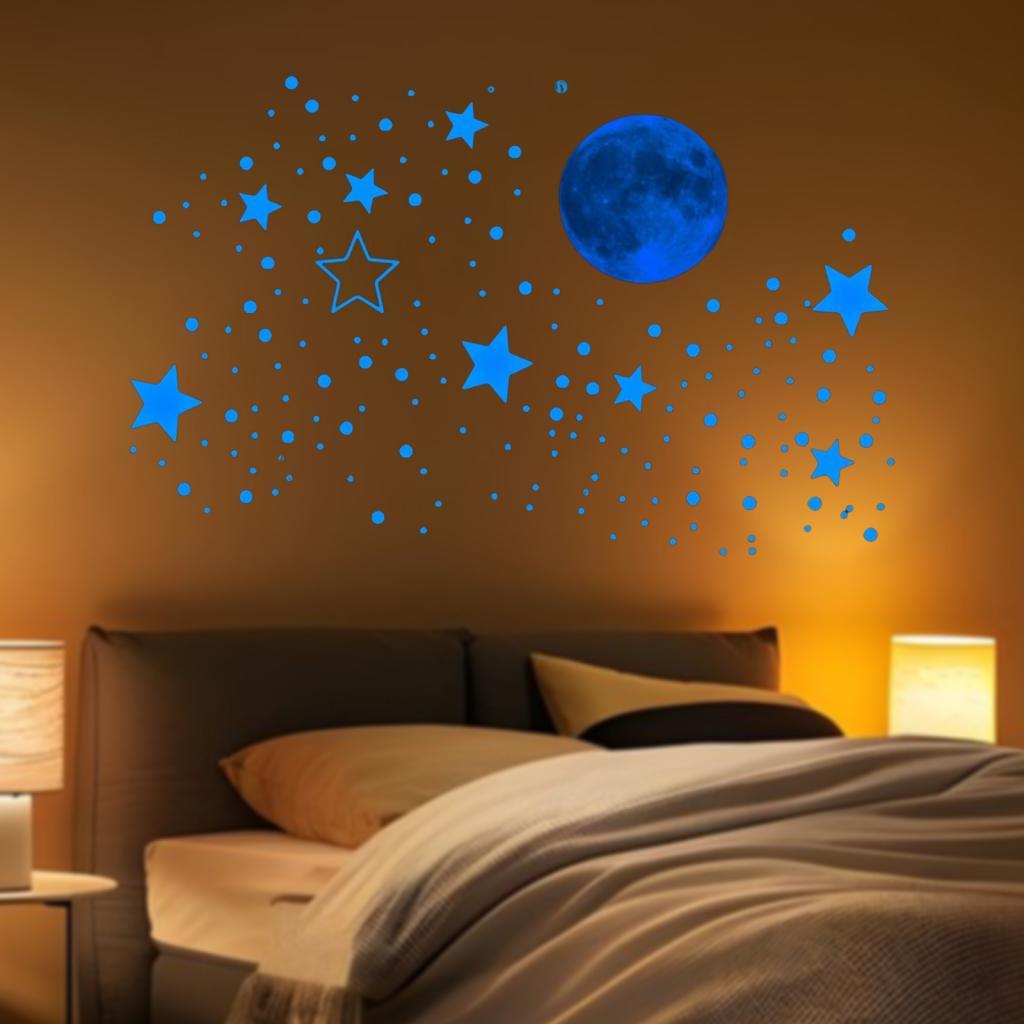 Glow In Dark Stars - 5x 暗闇で光るウォールステッカー ホームDIY壁画 星 月 ドットステッカー