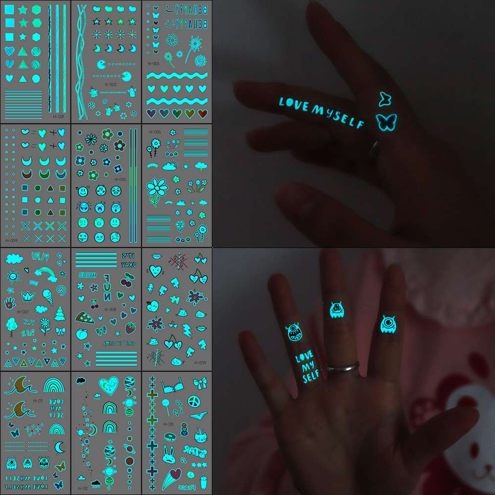 暗闇で光るタトゥーステッカー 12枚 - 夜のパーティー用の - Glow In Dark Stars のレビューと価格