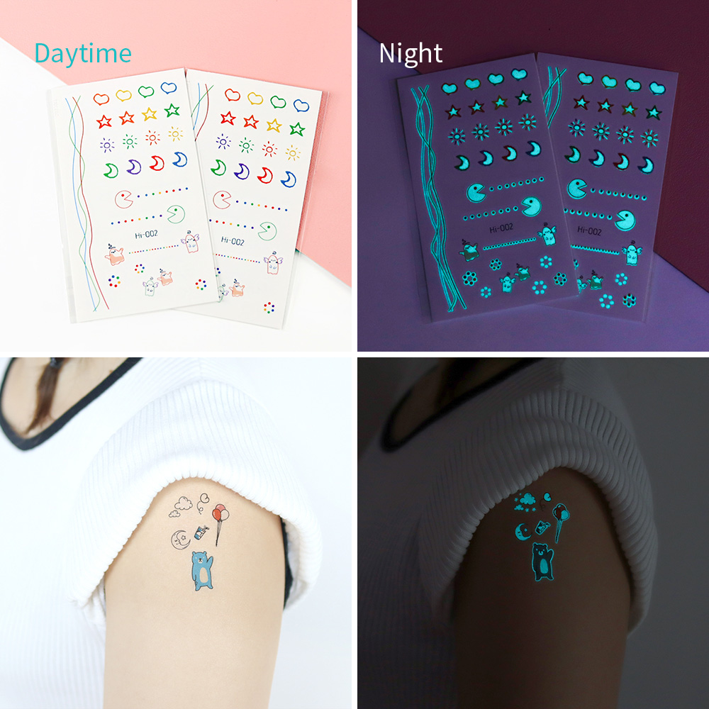 暗闇で光るタトゥーステッカー 12枚 - 夜のパーティー用の - Glow In Dark Stars のレビューと価格