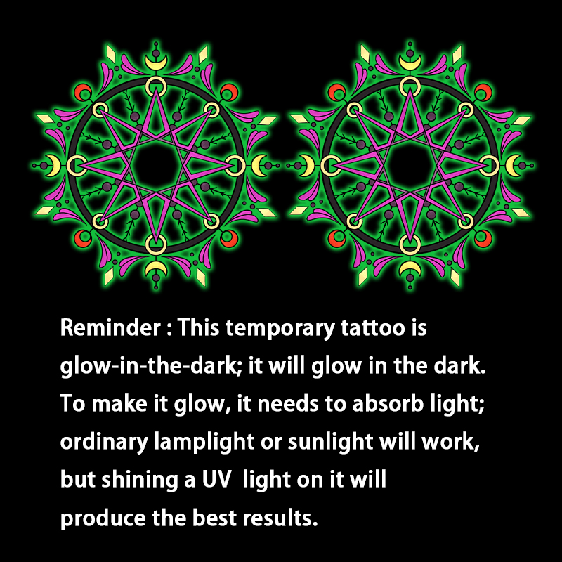 使い捨ての一時的な胸用タトゥーステッカー、太陽、月、星のデザ - Glow In Dark Stars のレビューと価格