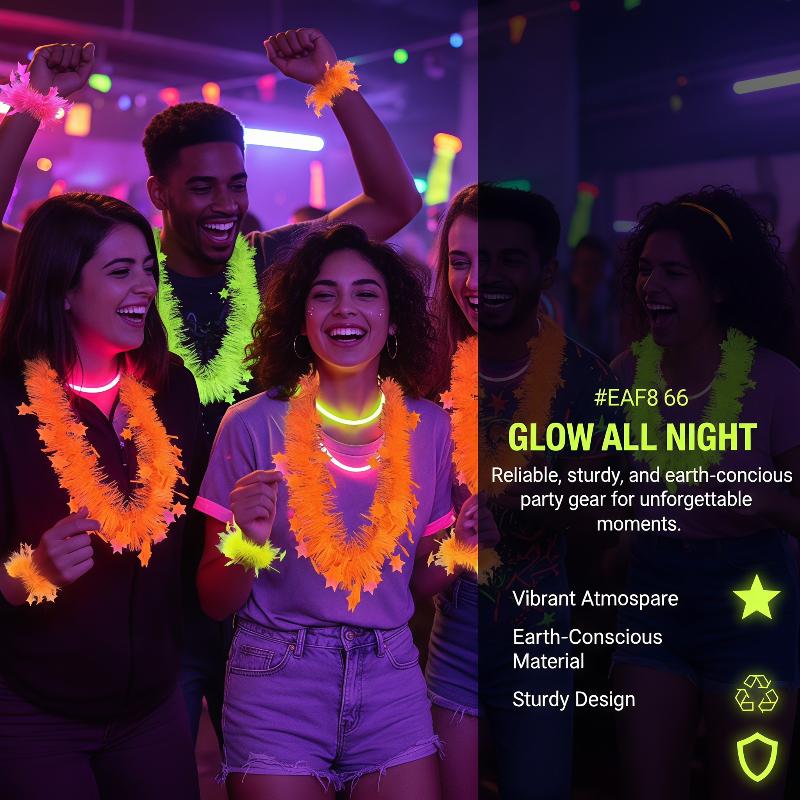 ネオングロースターレイセット UV反応ハワイアンレイとブレス - Glow In Dark Stars のレビューと価格
