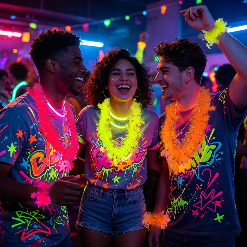 ネオングロースターレイセット UV反応ハワイアンレイとブレス - Glow In Dark Stars のレビューと価格