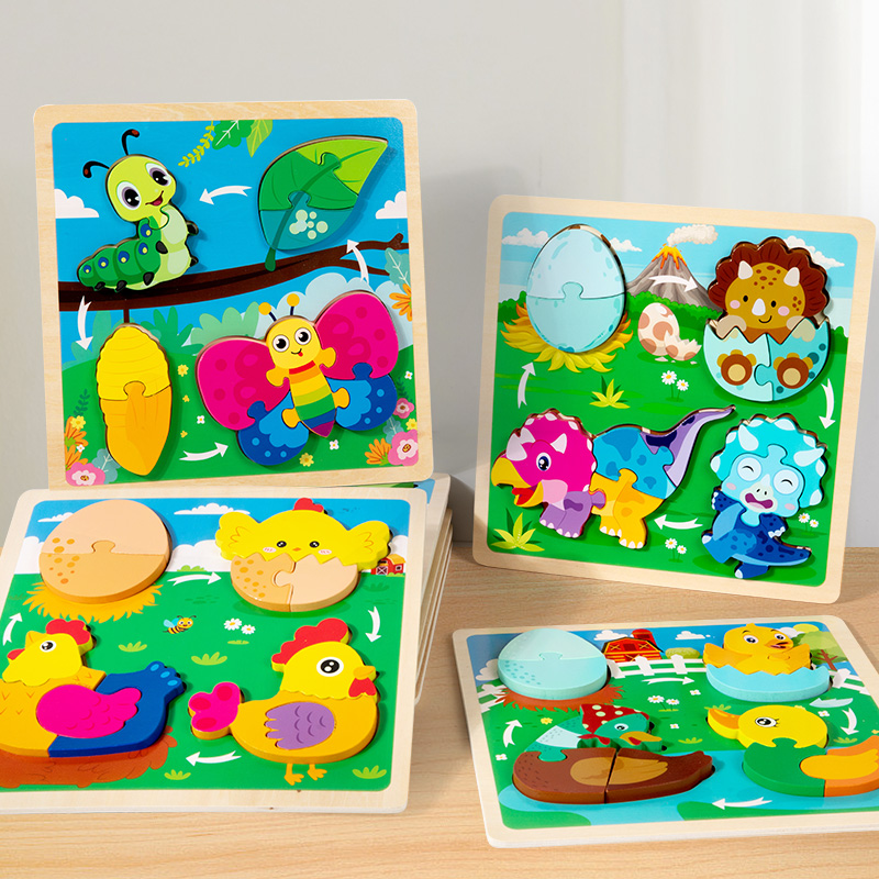 木製3Dパズルおもちゃ、ライフサイクルパズル、漫画ジグソーパ - Kids Toys Cycle のレビューと価格