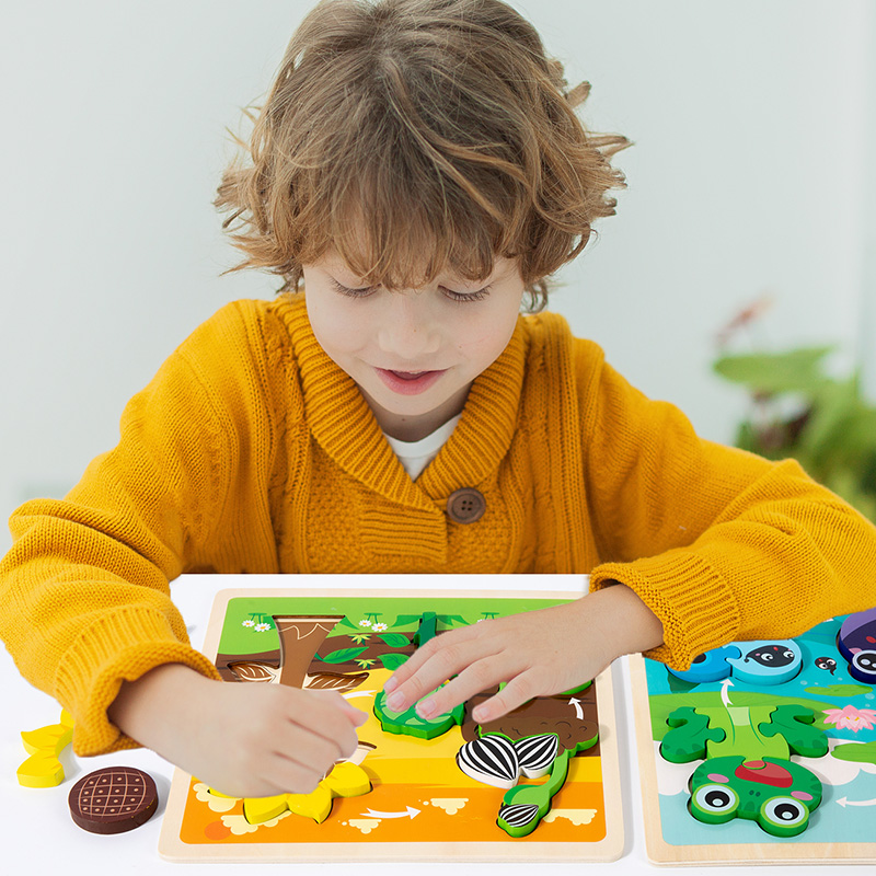 木製3Dパズルおもちゃ、ライフサイクルパズル、漫画ジグソーパ - Kids Toys Cycle のレビューと価格