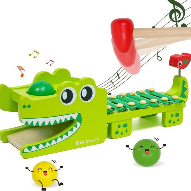 モンテッソーリ木製ワニ型シロフォンおもちゃ、ボールノックハン - Kids Toys Xylophone のレビューと価格