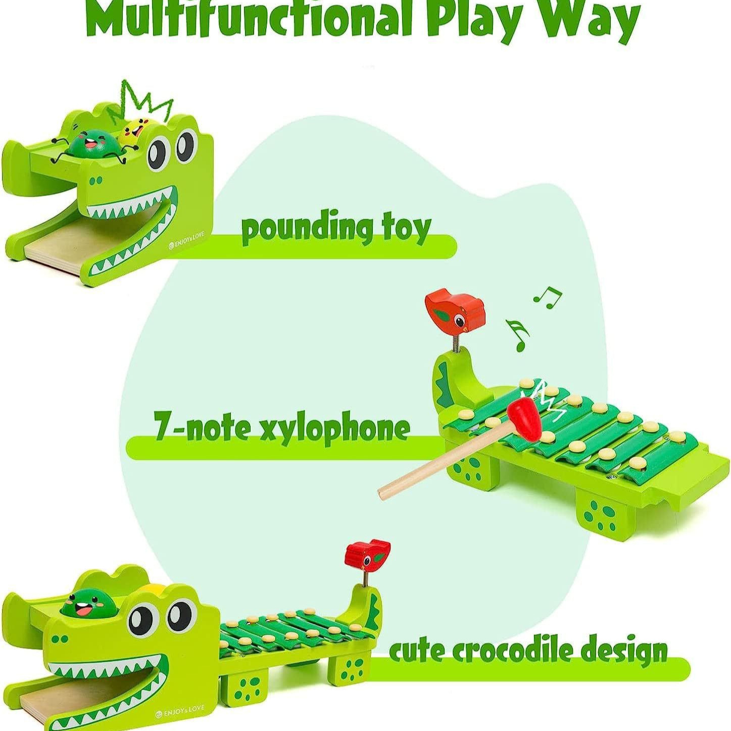 モンテッソーリ木製ワニ型シロフォンおもちゃ、ボールノックハン - Kids Toys Xylophone のレビューと価格