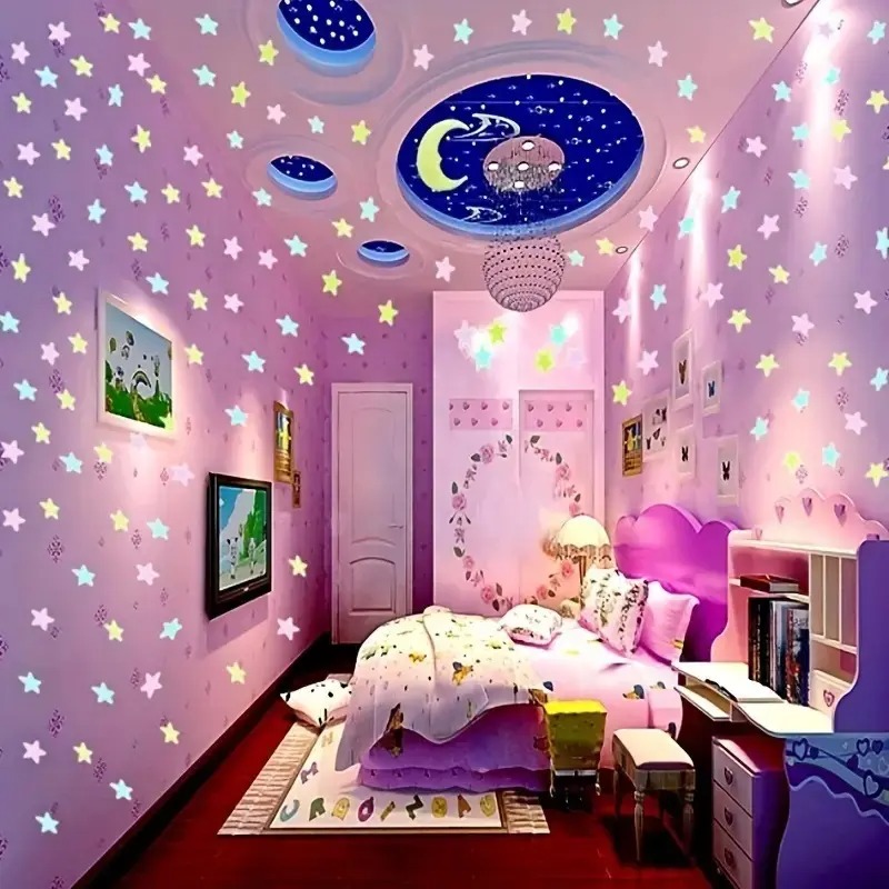 100枚入り カラフル蓄光スター ステッカー - 暗闇で光る - Glow In Dark Stars のレビューと価格